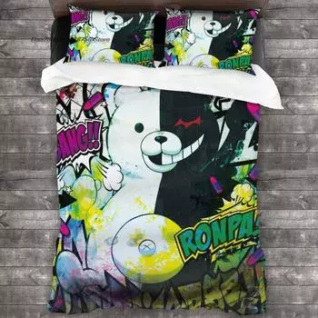 3D-принты с мультфильмами Danganronpa Monokuma Комплект постельного белья Single Twin Full Queen King Size Комплект постельного белья Adult Kid Bedroom Наборы пододеяльников EU Twin 135x200cm