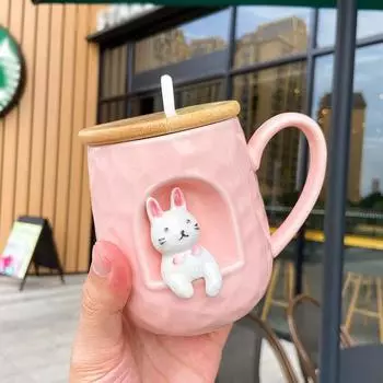 3D рельефная керамическая кружка с крышкой ложка личность кофейные кружки ложка животное дрова собака чашка чайная чашка 450ml