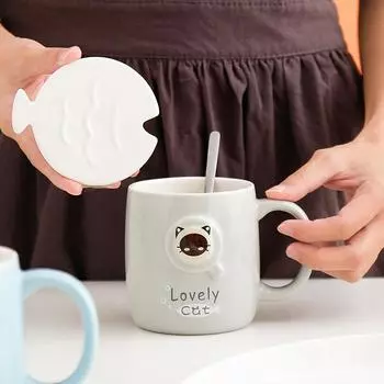 3D Relief Cat Cartoon Ceramic Mug With Lid Spoon Coffee Mugs Free Shipping Cups of Coffee Cup Set Cute and Different Cups Tea Go 400ml