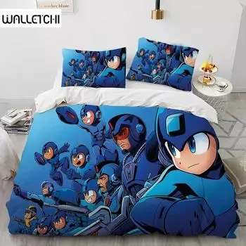 3D Rockman Megaman Game Cartoon Comforter Bedding Set,Duvet Cover Bed Set Quilt Cover Pillowcase,king Queen Size Bedding Set Kid 70x133cm 2pcs