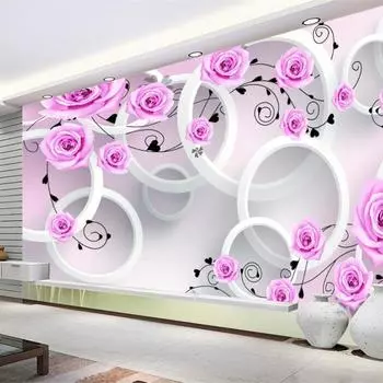 3d Rose Vine Circle Mural Гостиная Спальня Ресторан ТВ Фон Настенная роспись Украшения 200 cm(W) x 140 cm(H)