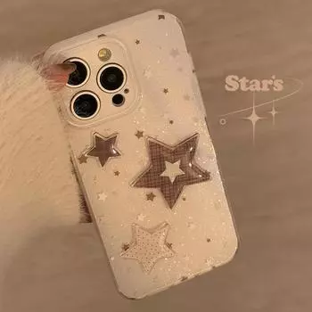 3D Роскошный коричневый клетчатый чехол со звездами для iPhone 11 12 13 14 15 16 Pro Max Чехол для iPhone 15 16 Plus 16ProMax 14pro Противоударный мягкий прозрачный чехол-бампер 16promax