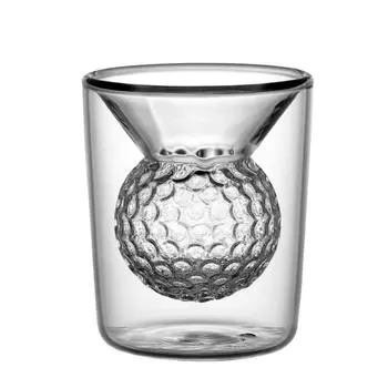 3D Rugby/Golf Ball Shape Clear Glass Cup Double Wall Whiskey Beer Cup Beer Shot Glasses Drinking Style 1