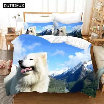 3D Samoyed Bedding Sets Duvet Cover Set With Pillowcase Twin Full Queen King Bedclothes Bed Linen EU single(135x200cm)