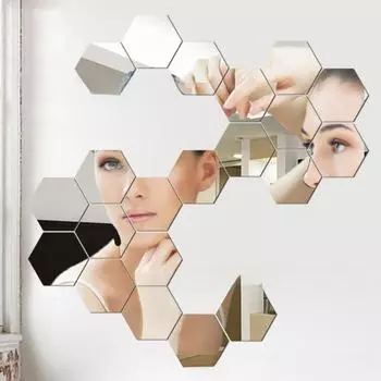 3D шестиугольные зеркальные настенные наклейки 8x7 см, нетоксичные, экологически чистые, на клейкой основе