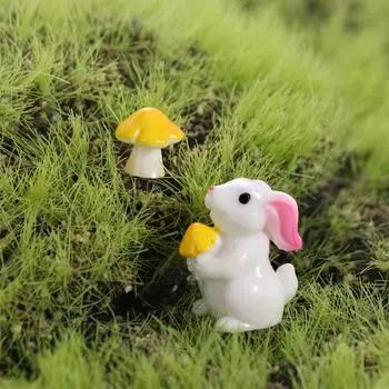 3D Simulation Mushrooms Bunny Mini Garden Rabbit Model Resin Mushroom Ornaments Fish Tank Decor Rabbit