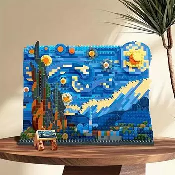 3D Starry Night Block Set Изысканные детали ABS Материал DIY Декоративное искусство Взрослые Творческие Головоломки Любители Искусства Рождественский Подарок