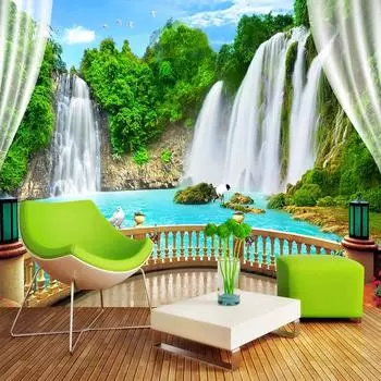 3d стерео водопады обои природа пейзаж фрески гостиная ТВ диван фон обои для стены 200 cm(W) x 140 cm(H)