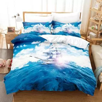 3D Summer Sailing With Waves Bedding Sets Duvet Cover Set With Pillowcase Twin Full Queen King Bedclothes Bed Linen EU single(135x200cm)