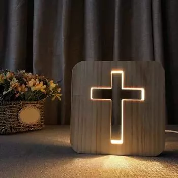 3D светодиодный светильник, ночник, USB настольные лампы, христианское распятие, поделки для подарка, украшение дома, деревянный крест