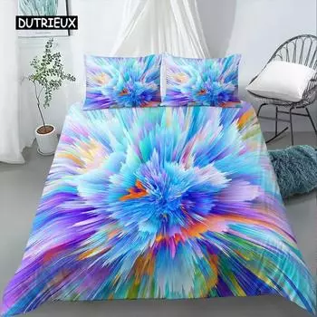 3D Tie Dye King Queen Пододеяльник Красочные всплески чернил Стиль Постельное белье для детей Подростки Взрослые Современное искусство Полиэстер Пододеяльник комплект из трех предметов EU single(135x200cm)