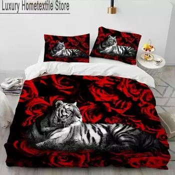 3D Tiger Leopard Wolf Animal Luxury Comforter Bedding Set,Duvet Cover Bed Set Quilt Cover Pillowcase,King Queen Size Bedding Set 70x133cm 2pcs