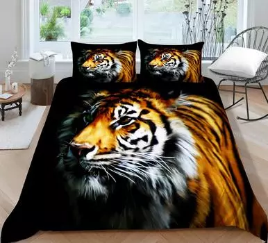 3D Tiger Печатный пододеяльник Набор Домашний текстиль Винтаж Полиэстер Домашние постельные принадлежности Наборы стеганых одеял с наволочкой UK Single 135x200cm