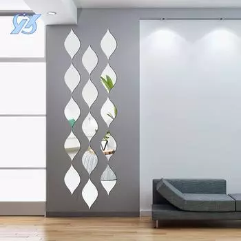 3D трехмерная наклейка на стену в виде капли воды, зеркало, акриловое украшение, фон для гостиной, самоклеящаяся стена Water Drop 12 Pieces JM1201-Silver