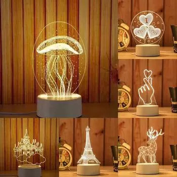 3D USB акриловый ночник светодиодный настольный стол спальня декор подарок теплая белая лампа