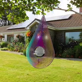 3D Waterdrop Wind Spinner Украшение с крючком из искусственного хрусталя Крытый и открытый Окно Сад Двор Крыльцо Красочный металлический колокольчик Висячий орнамент B