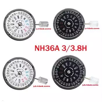 3H/3.8H Оригинальный механизм NH36A для SKX Watch Mod, запасные части, двойной календарь, черный набор инструментов для ремонта колеса даты