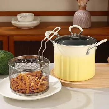 3L градиентный цвет жареная курица магазин фритюрница бытовая жареная кастрюля с крышкой антипригарная сковорода кухонные принадлежности