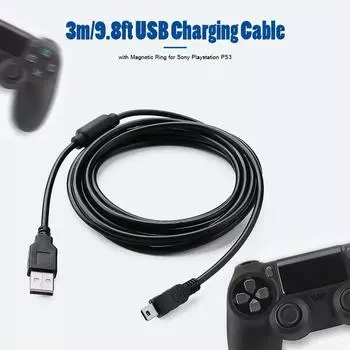 3-метровый мини-USB-кабель, провод для зарядки с магнитным кольцом, USB, стабильный, безопасный, практичный и долговечный для геймпада Sony PS3