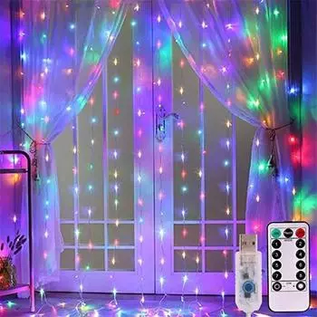 3M USB RGB гирлянда занавеска гирлянда светодиодные огни гирлянда Рамадан рождественская елка украшение 2025 спальня комната декор эстетика 3Mx1M 100LEDs разноцветный