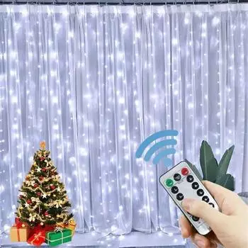 3M USB Window Curtain Lights Remote Control 8 Modes Garland for Christmas Wedding Party Holidays Bedroom Decoration 3x1M 100LEDs теплый белый
