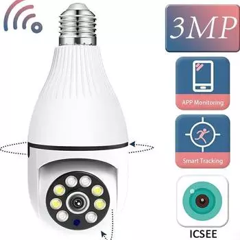 3MP E27 Интеллектуальная сигнализация слежения за человеком, полноцветная двусторонняя камера ночного видения с двойным освещением, камера наблюдения и видеонаблюдения