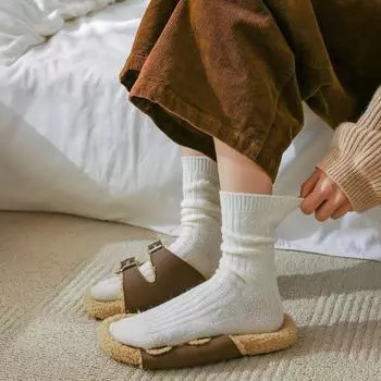 3Pairs Soft Plush Socks Stripe Sleeping Socks Women Fashion Thicken Warm Socks Women чёрный/хаки
