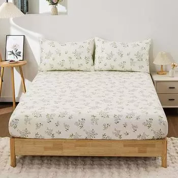3Pc Little Wild Flower Bed Sheet 1Fitted Sheet 2Pillowcase 100%Polyester Non Slip Adjustable Mattress Cover Queen/King Size 153x203CM 3PC