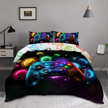 3PC Space Fragment Game Console Cover 1Duvet cover 2Pillowcases 100% Skin Friendly Polyester Comfortable Bedding No Padding EUsingle135x200