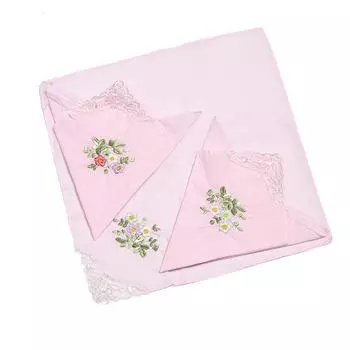 3Pcs 28x28cm Classic 100% Cotton Beautiful Handkerchiefs Women Washable Pocket Embroidered Lace Hankie Towel светло-розовый