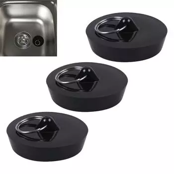3pcs 45mm Tub Stopper Strong Sealing Bath Plug Universal PVC Black Kitchen Sink Hanging Ring Wash Basin чёрный