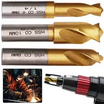 3Pcs 6.5/8/10mm HSS CO Spot Weld Drill Bit Set Titanium Plating Sawtooth Point Countersink Bit for Wood Steel Milling золотой