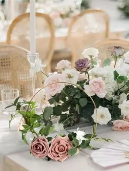 3PCS Artificial Roses Wedding Wreath Floral Centerpieces for Sweetheart Table Head Table Ceremony Reception Artificial Flowers Wedding Decorations белый