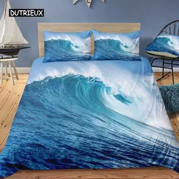 3Pcs Bedding Sets 3D Digital Printing Quilt Duvet Cover Set Landscape Sea Surface Beach Home Queen King Quilt Pillowcase EU single(135x200cm)