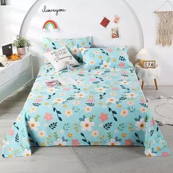 3Pcs Botanical Floral Pattern Bed Sheet Set 100% Cotton Skin-friendly Breathable Bedsheet Sets Home Flat Sheet with Pillowcases 160x230cm 3Pcs