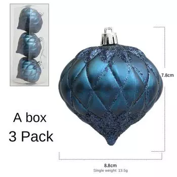 3Pcs/Box Plastic Christmas Tree Ornament Painted Onion Balls Christmas Decorations темно-синий