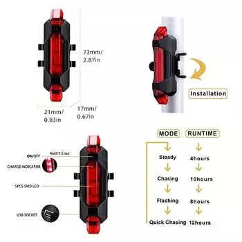 3PCS Cycling Accessories Bicycle Lamp MTB Bicycle USB Charge Bike Lights Bicycle Lights Taillight Lights Bike Rear Taillight