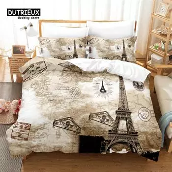 3pcs Duvet Cover Set, Eiffel Tower Bedding Set, Soft Comfortable Breathable Duvet Cover, For Bedroom Guest Room Decor 150x200cm 3pcs