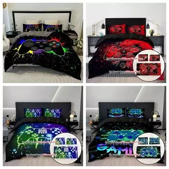 3pcs Game Console Controller Duvet Cover,Duvet Cover*1+Pillowcases*2,Bedroom Decoration Comfortable Soft Fabric,No Pillow Core EUsingle135x200cm