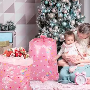 3Pcs Gift Packing Bag Large Capacity Space-saving Reusable Plastic Merry Christmas Santa Claus Gift Bag for Home