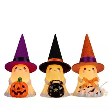 3pcs Halloween Ghosts Statues With Hats Set Up Props One Size