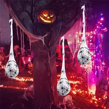 3Pcs Halloween Lighted Spider Egg Sacs Spider Web Halloween Indoor Outdoor Garden Yard Tree Hanging Ornaments Decorations 15x58cm