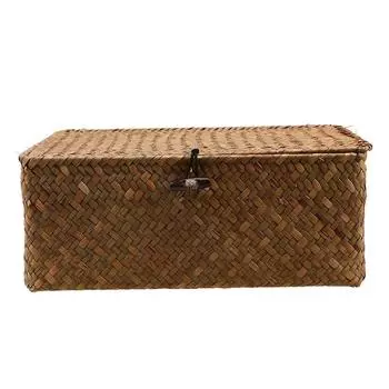 3pcs Handcrafted Grass Woven Storage Box With Lid Lock Gifts Xmas Hamper Basket S