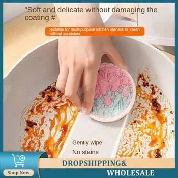 3pcs Kitchen Dishwashing Sponge Cleaning Scouring Pad Compressed Wood Pulp Sponge Cartoon Dish Cloths Pot Wipe Cleaning Tools 3pcs