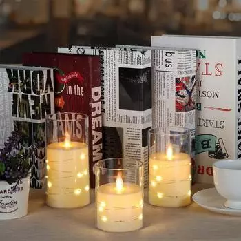 3Pcs LED Candle Light Flameless With Remote Timer Embedded Led String Flickering For Wedding Atmosphere Lamp Home Decor Festival серый