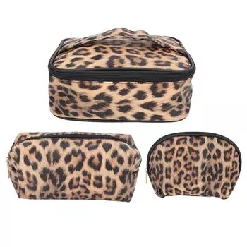 3pcs Makeup Cosmetic Storage Bag PU Leather Waterproof Zipper Closure Toiletry Products Travel