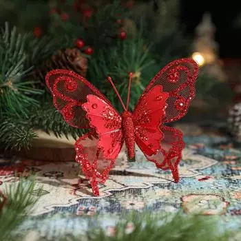 3Pcs Plastic DIY Artificial Butterfly Decoration New Year Pendant Christmas Tree Ornament Hanging Ornament Christmas Decorations