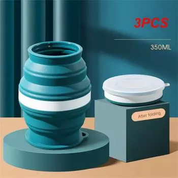 3PCS Portable Silicone Cup Foldable Travel Mug Heat Resistant Collapsible Water Cups with Lid Lanyard for Outdoor Camping CHINA