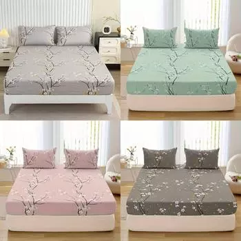 3Pcs Printed Pattern Fitted Sheet Set, (1* Fitted Sheet + 2* Pillowcases, Without Core) Twin 99x190cm светло-серый