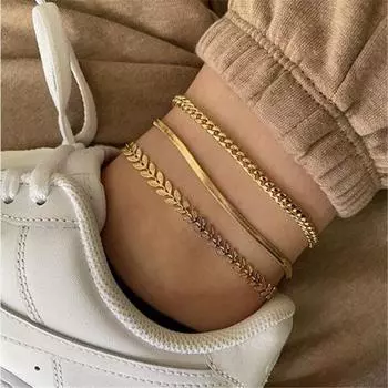 3pcs/set Ankle Bracelet Summer Beach Anklets Gold Color Charm Anklet Set on Leg Style 1